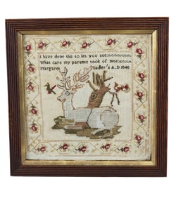 NEEDLEWORK SAMPLER WITH LARGE DEER