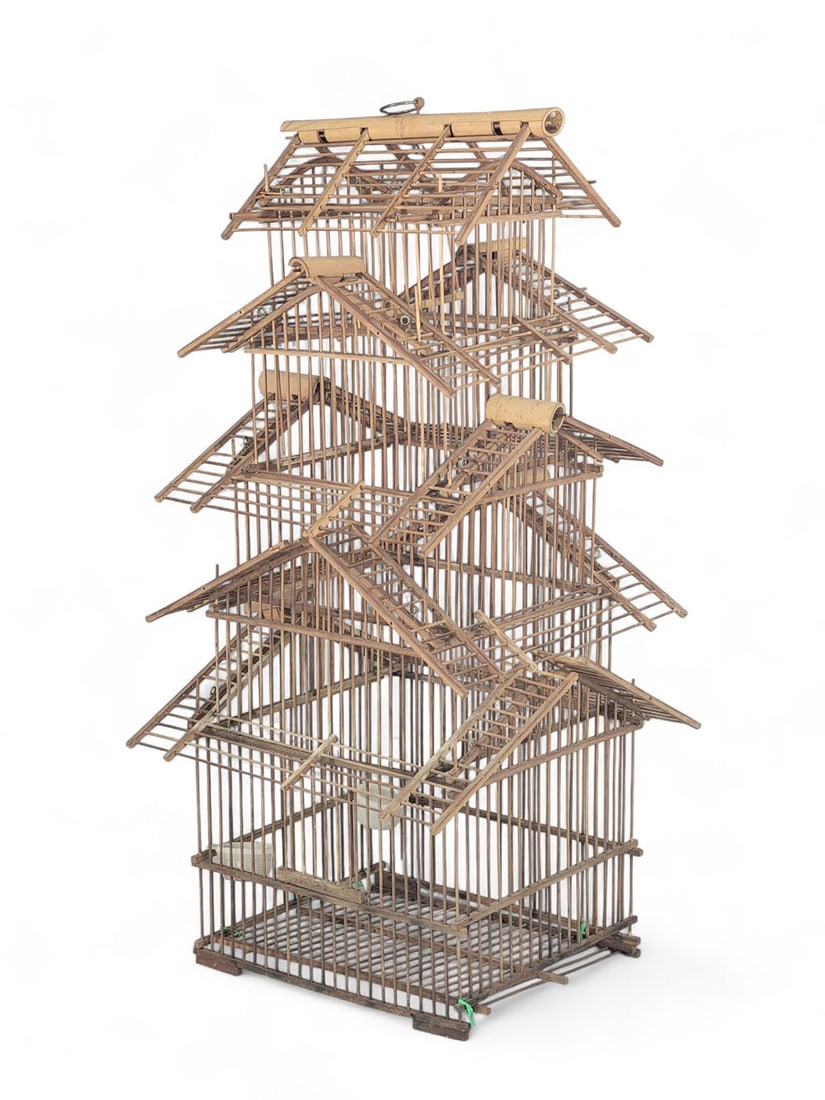 BIRDCAGE: 20th century. 29" high, 14.5" square. Provenance: A southeast Ohio collection. PLEASE NOTE OUR SHIPPING PROCESS. There are four ways to get your purchases from our gallery to you: 1. You pick things u