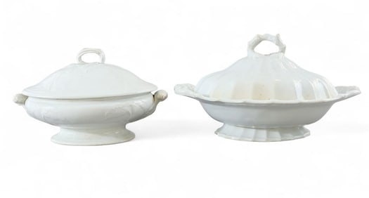 TWO COVERED IRONSTONE TUREENS