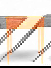 HEPPLEWHITE ONE-DRAWER STAND: American, 1st half-19th century, poplar. One drawer, tapered legs, and old red paint. 30.25" high, 24.25" wide, 19.25" deep. Provenance: a northeast Ohio collection. PLEASE NOTE OUR SHIPPING PROCESS.