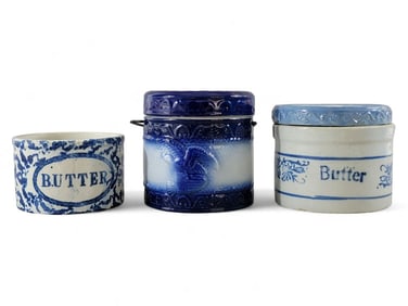 THREE STONEWARE BUTTER CROCKS