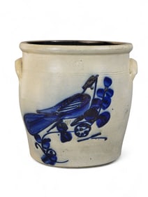 DECORATED STONEWARE BIRD CROCK