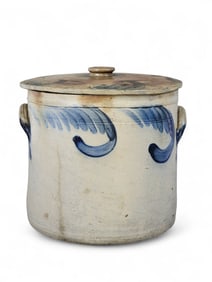 DECORATED PHILADELPHIA STONEWARE CAKE CROCK