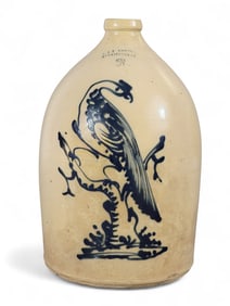 PEACOCK-DECORATED STONEWARE JUG