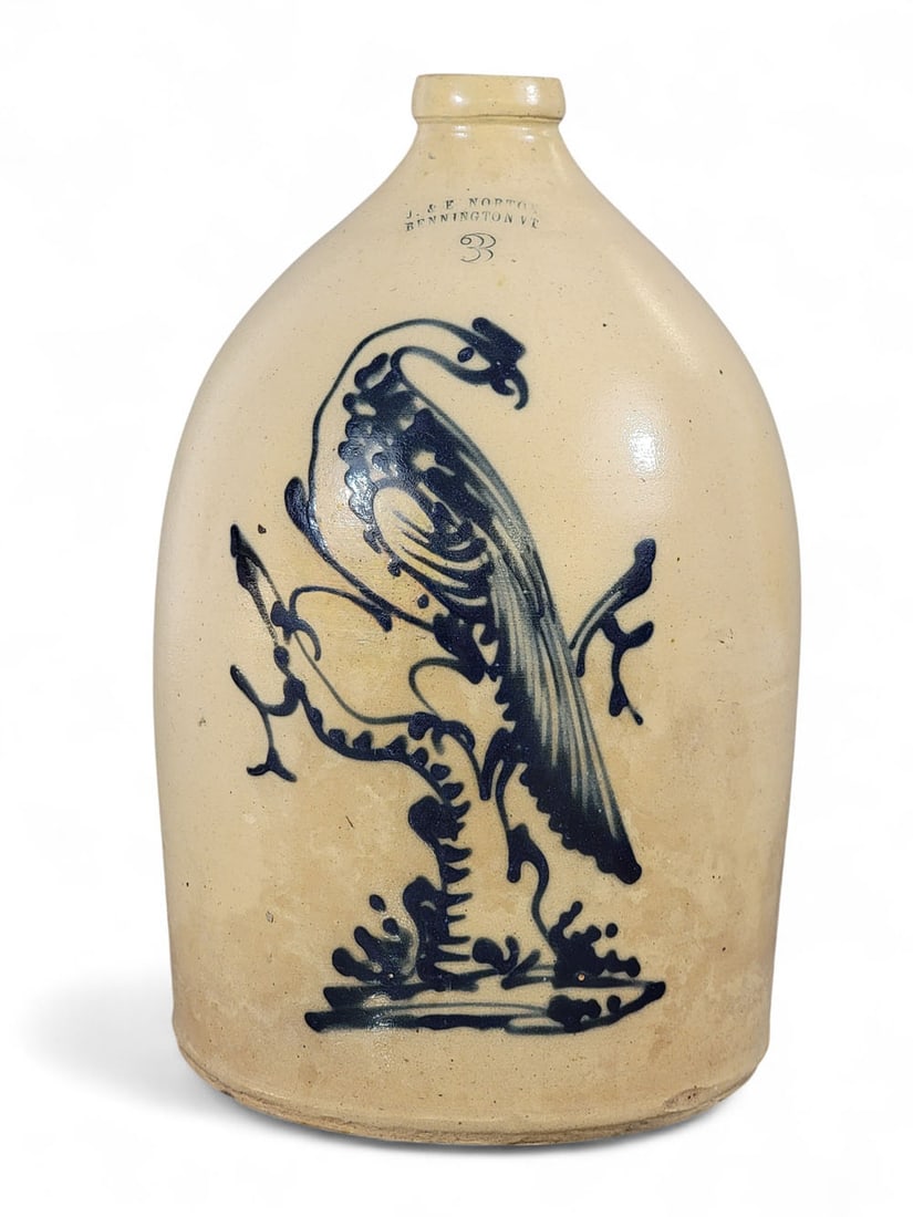 PEAFOWL-DECORATED STONEWARE JUG (1 of 5)