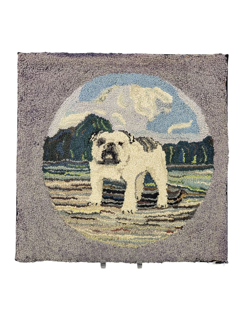 HOOKED RUG WITH IMAGE OF BULLDOG (1 of 3)