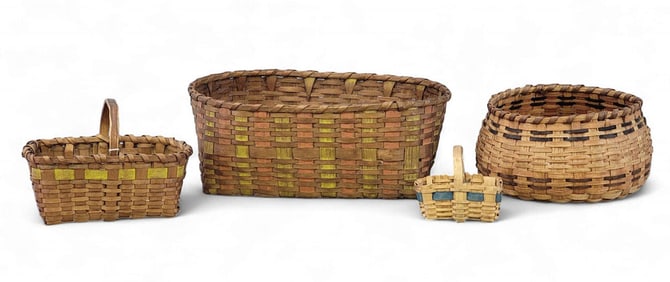 FOUR WOODLANDS INDIAN BASKETS