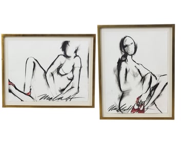 PAIR OF SIGNED CHARCOAL DRAWINGS BY NANCY SCHAFF (20TH-21ST CENTURY)