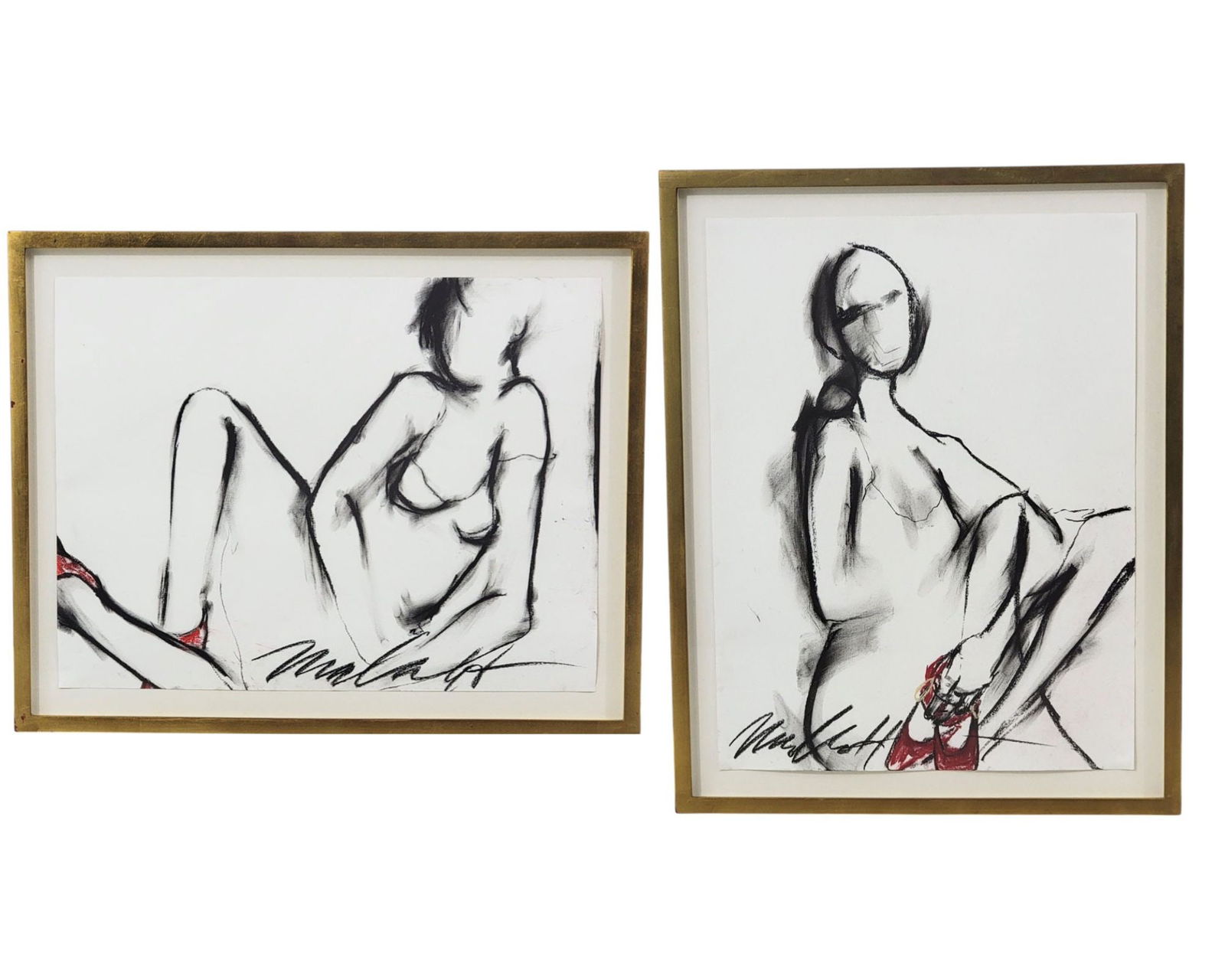 PAIR OF SIGNED CHARCOAL DRAWINGS BY NANCY SCHAFF (20TH-21ST CENTURY) (1 of 7)