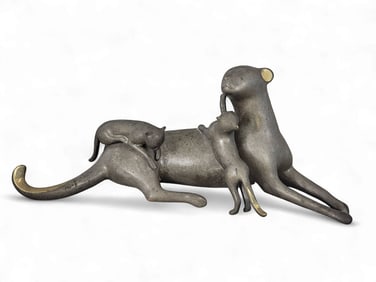 BRONZE CAT AND KITTENS BY LOET VANDERVEEN (1921-2015)