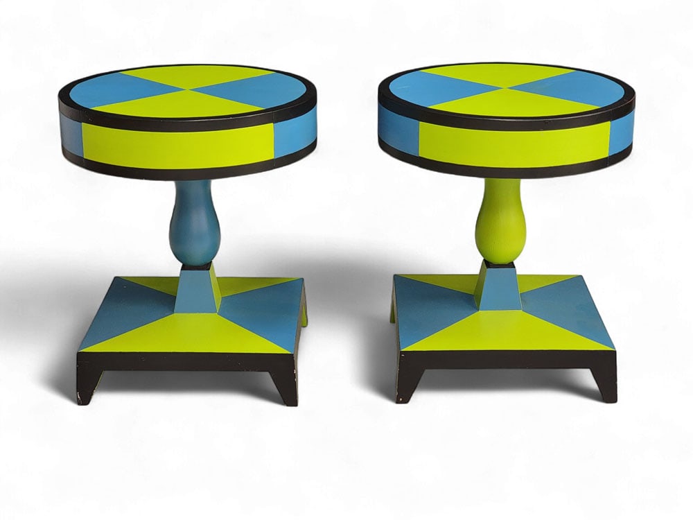 PAIR OF VINTAGE SIDE TABLES, BLUE/GREEN PAINT (1 of 6)