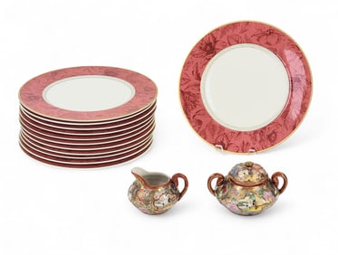 VILLEROY & BOCH PLATES, KUTANI CREAMER & SUGAR BOWL