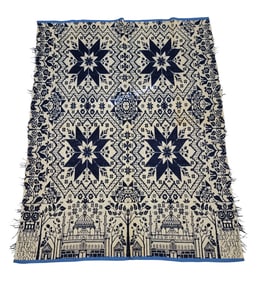 OHIO JACQUARD COVERLET, SIGNED W/ UNUSUAL BORDER