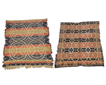 TWO JACQUARD COVERLETS