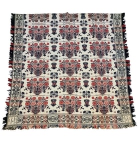 CARROLL CO., OHIO JACQUARD COVERLET, SIGNED PHILIP ANSHUTZ