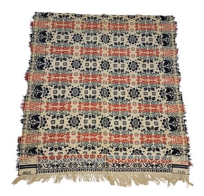 ASHLAND CO., OHIO JACQUARD COVERLET, SIGNED ISAAC BROWN