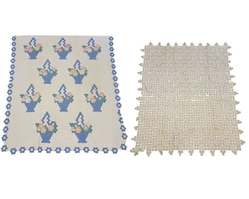 FLOWER BASKET AND FOUR-SQUARE YO-YO QUILT