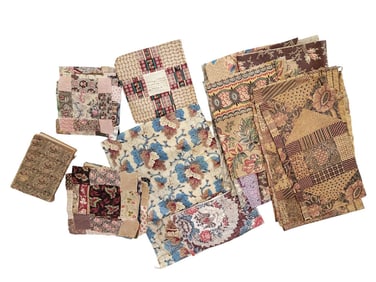 COLLECTION OF EARLY 19TH C. QUILT BLOCKS AND MISC FABRIC