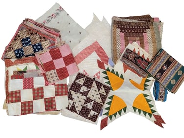 COLLECTION OF 1860S QUILT BLOCKS AND MISC FABRICS