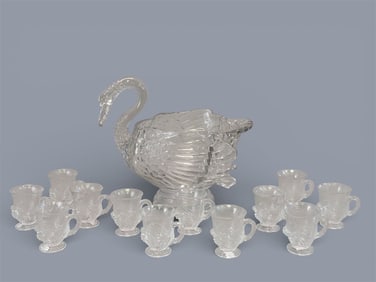 CAMBRIDGE SWAN PUNCH BOWL W/ CUPS