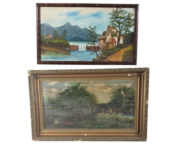 TWO FOLK ART LANDSCAPES