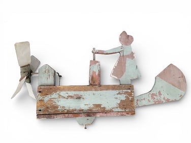 WHIRLIGIG WITH WOMAN CHURNING BUTTER