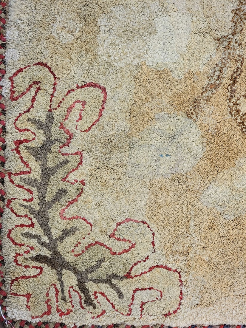 LARGE HOOKED RUG WITH ROSES: American, late 19th-early 20th century, wool. A large hooked rug with rose design in red, brown, and pink, mounted on a board for hanging. 66" high, 36" wide. Provenance: a Pennsylvania collection. NO