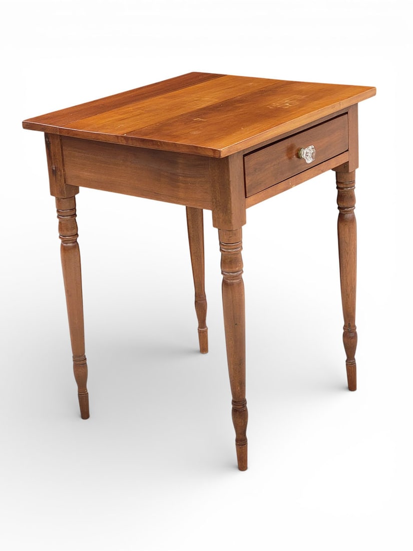 SHERATON ONE-DRAWER STAND: American, 2nd quarter-19th century, cherry and poplar. One drawer and turned legs. 28.5" high, 23.25" wide, 20.5" deep. Provenance: an Ohio collection. NOTE: We are happy to answer questions and take 
