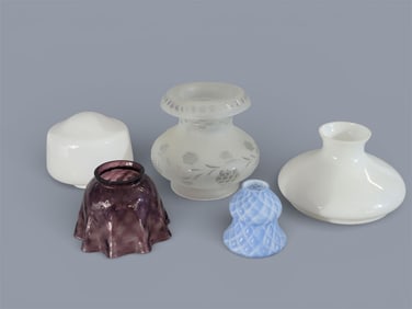 GROUP OF FIVE GLASS LAMP SHADES