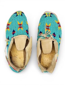 PAIR OF PLAINS BEADED MOCCASINS