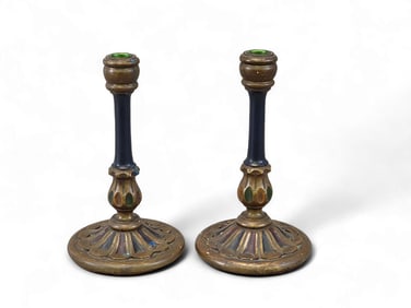PAIR OF PAINTED CANDLESTICKS