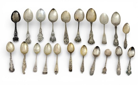COLLECTION OF 21 SILVER SOUVENIR SPOONS