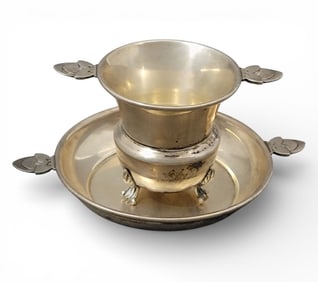 MOSS STERLING SILVER "TEA STRAINER" AND UNDER-TRAY