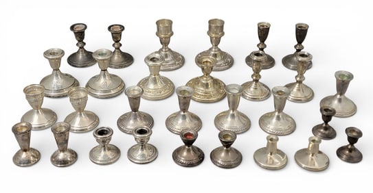 COLLECTION OF WEIGHTED STERLING SILVER CANDLEHOLDERS