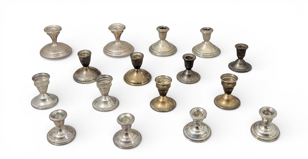 EIGHT PAIRS WEIGHTED STERLING SILVER CANDLE HOLDERS (1 of 4)