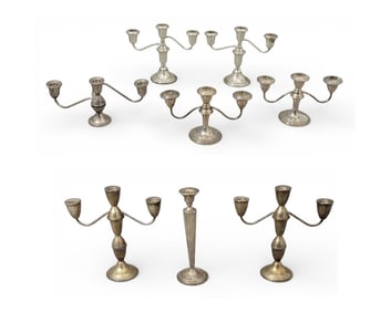 COLLECTION OF WEIGHTED STERLING SILVER CANDLESTICKS