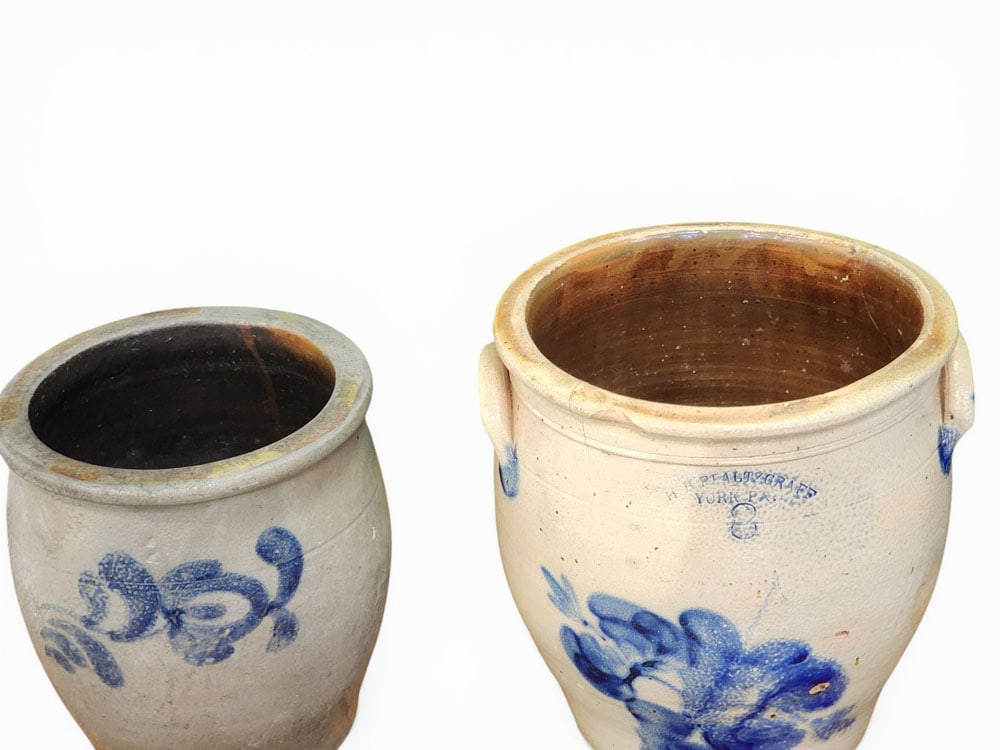 TWO DECORATED STONEWARE JARS - 4