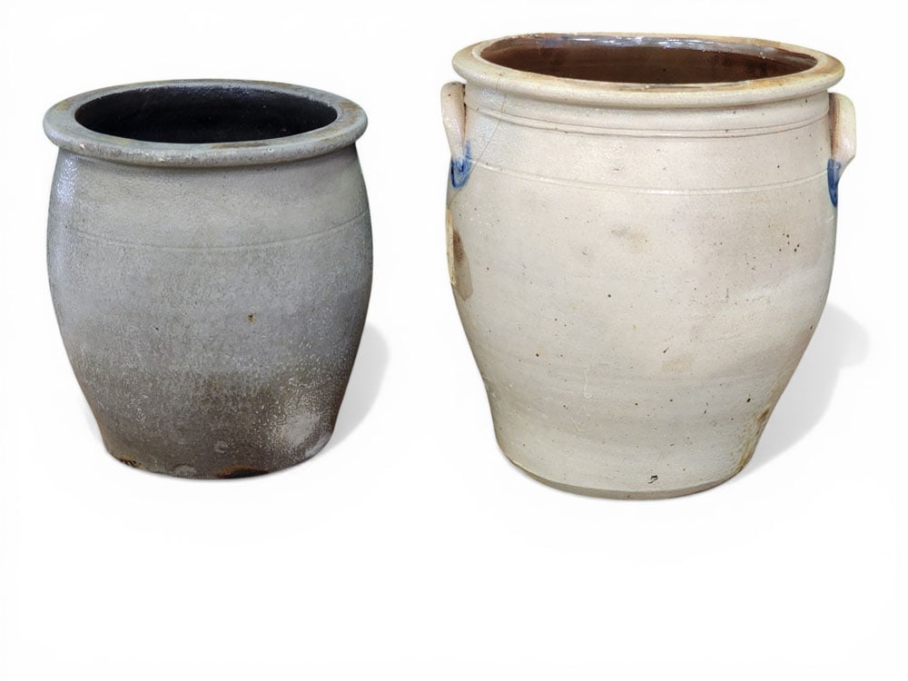 TWO DECORATED STONEWARE JARS - 5