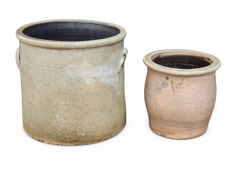 TWO DECORATED STONEWARE JARS - 2