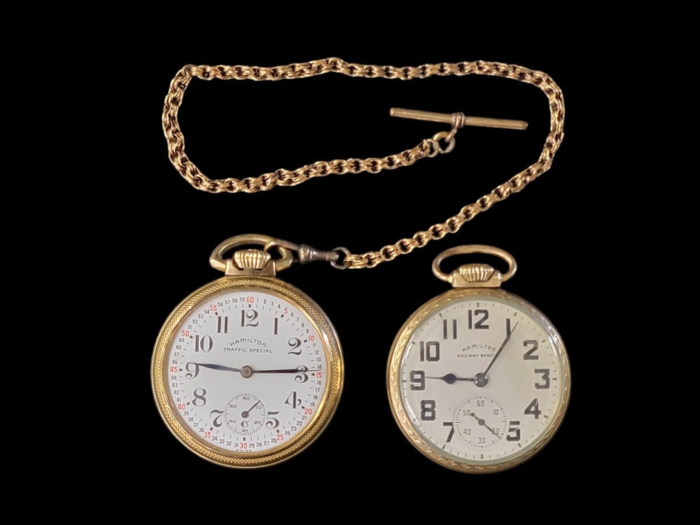 TWO HAMILTON POCKET WATCHES (1 of 5)