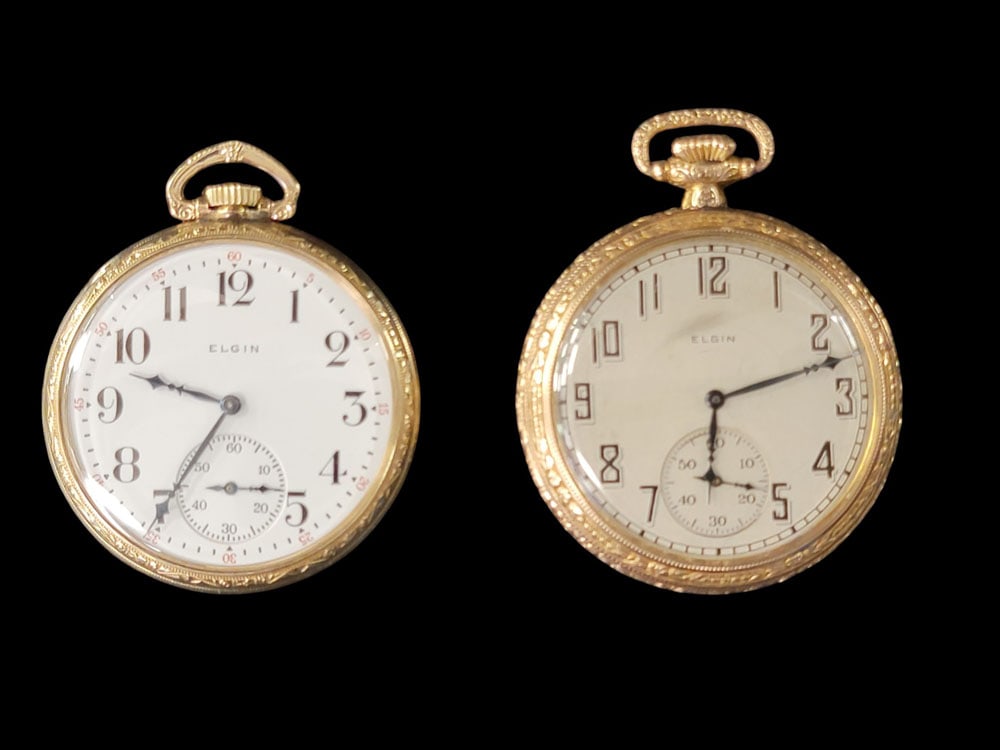 TWO ELGIN OPEN-FACE POCKETWATCHES (1 of 6)