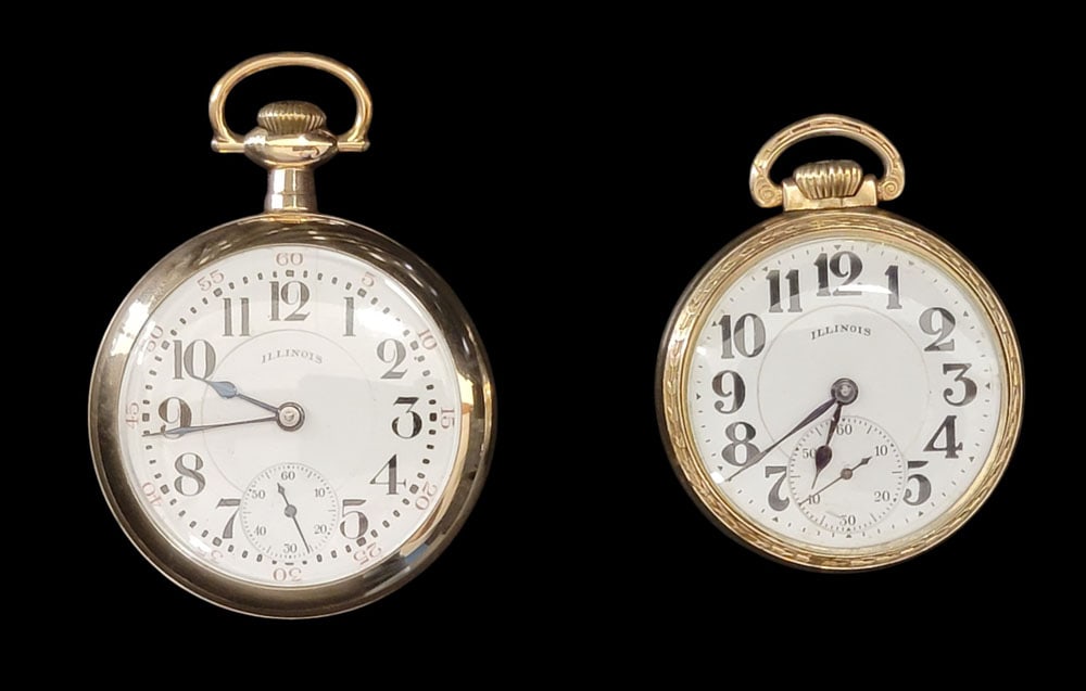 TWO OPEN-FACE ILLINOIS POCKETWATCHES (1 of 7)
