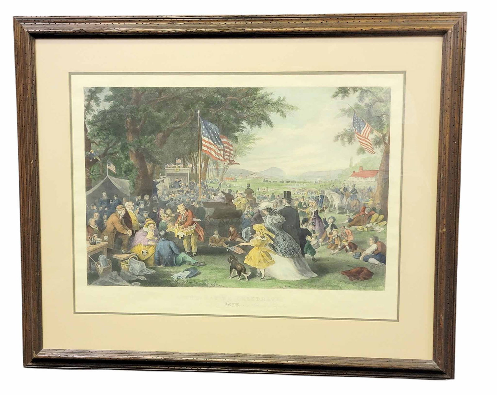AMERICAN CENTENNIAL PRINT AFTER F.A. CHAPMAN (1818-1891): "The Day We Celebrate 1876," engraved by John McRae after the painting by Frederick Augustus Chapman, handcolored aquatint and engraving, published 1875. A large print of the American Centennial