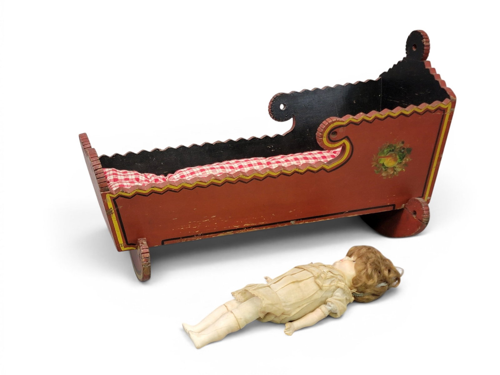 DECORATED DOLL CRADLE AND DOLL (1 of 7)