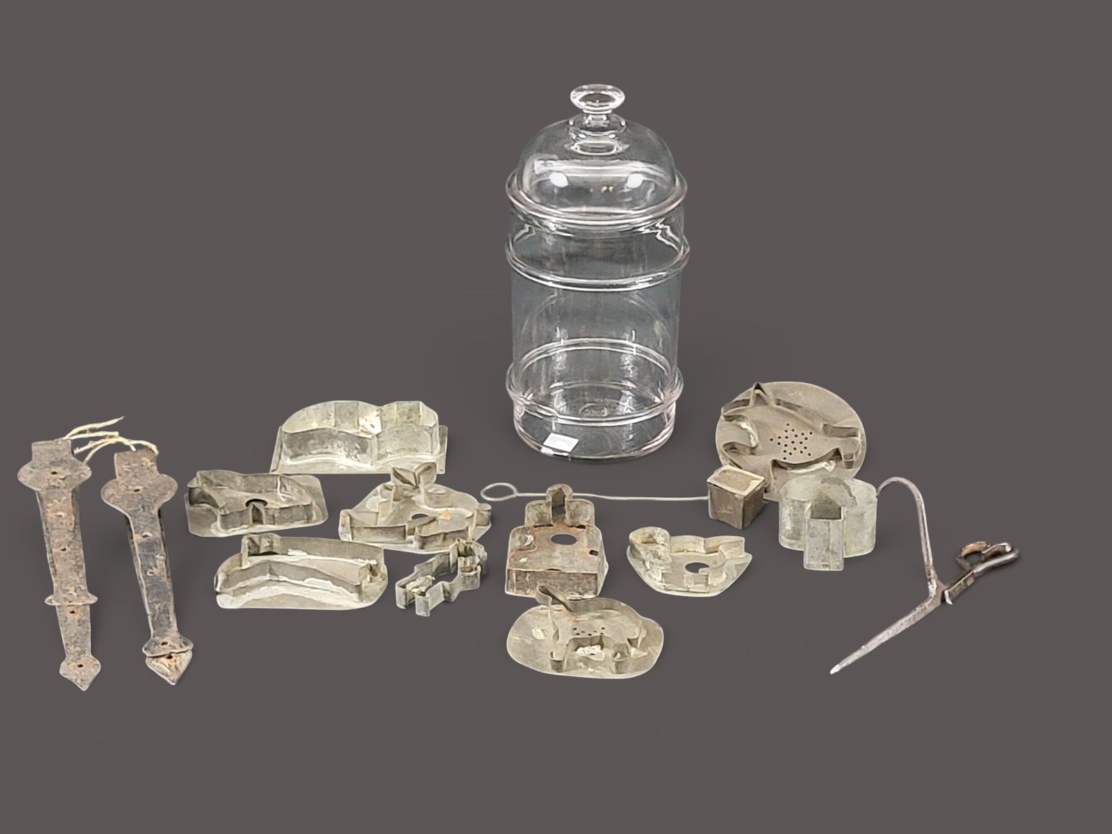 COLLECTION OF METALWARE AND GLASS CANISTER (1 of 3)