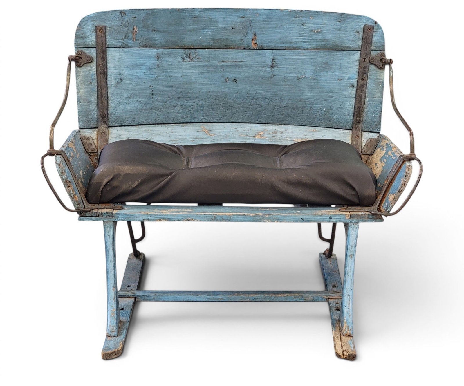 PAINTED BUGGY SEAT: American, mid-late 19th century. Of typical form, with old robin's egg blue paint. 30" high, 39" wide, 33" deep. Provenance: an Ohio collection. NOTE: We are happy to answer questions and take