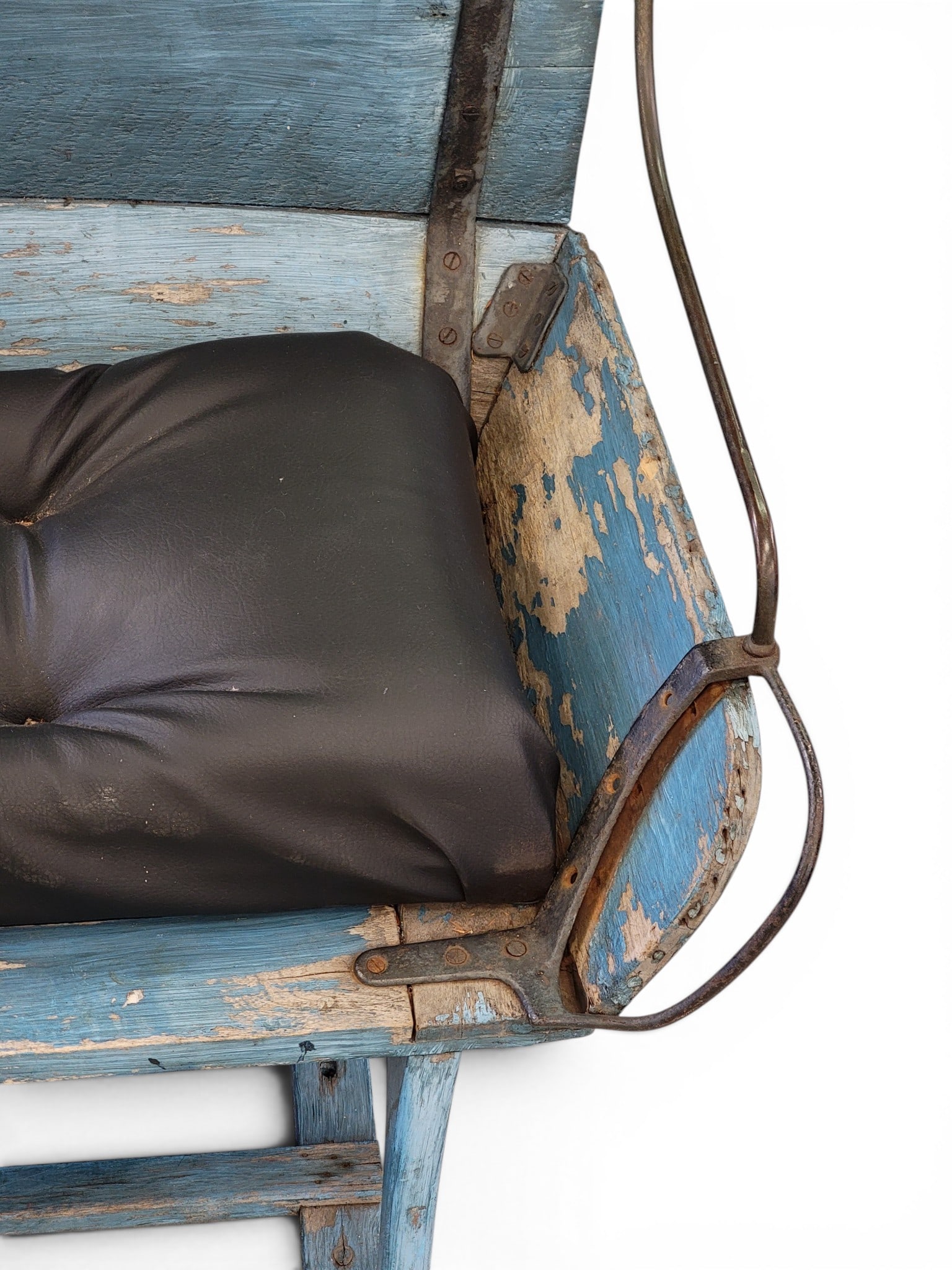 PAINTED BUGGY SEAT: American, mid-late 19th century. Of typical form, with old robin's egg blue paint. 30" high, 39" wide, 33" deep. Provenance: an Ohio collection. NOTE: We are happy to answer questions and take additio