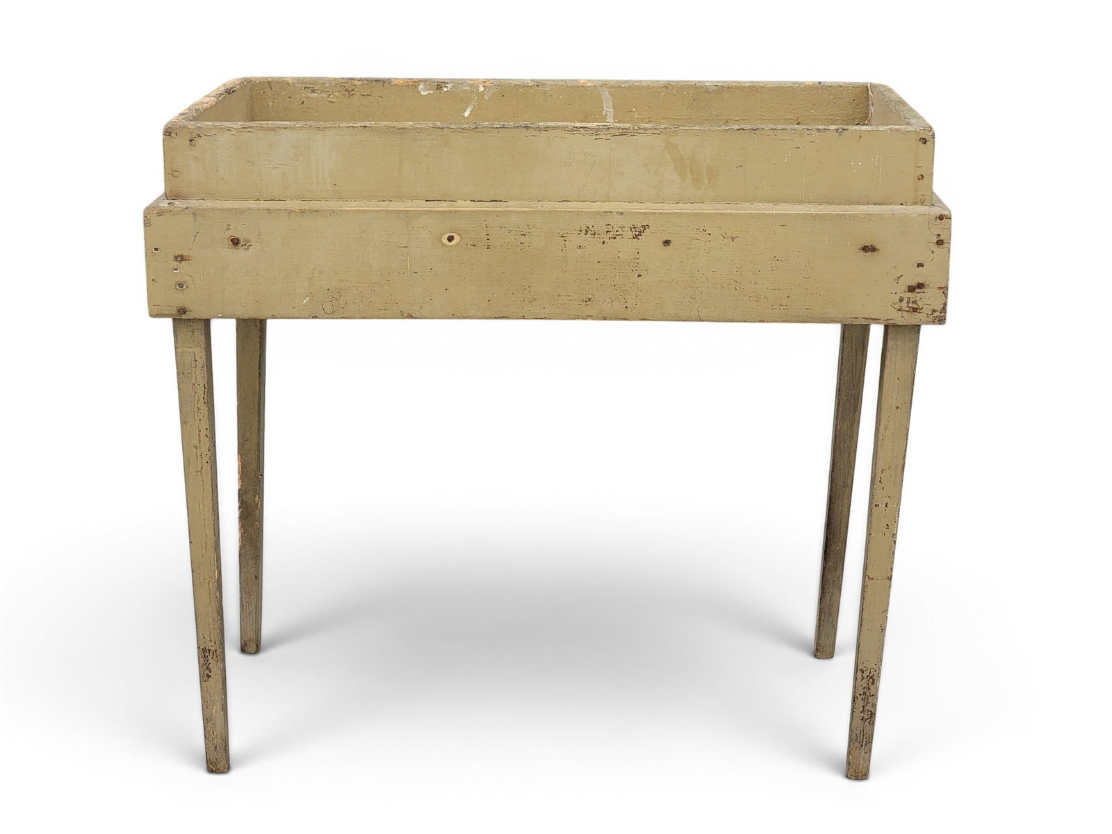 PAINTED DRY SINK: American, 19th century, pine. Simply made, and with old green/gray paint. 32" high, 35.5" wide, 21" deep. Provenance: an Ohio collection. NOTE: We are happy to answer questions and take additional pho