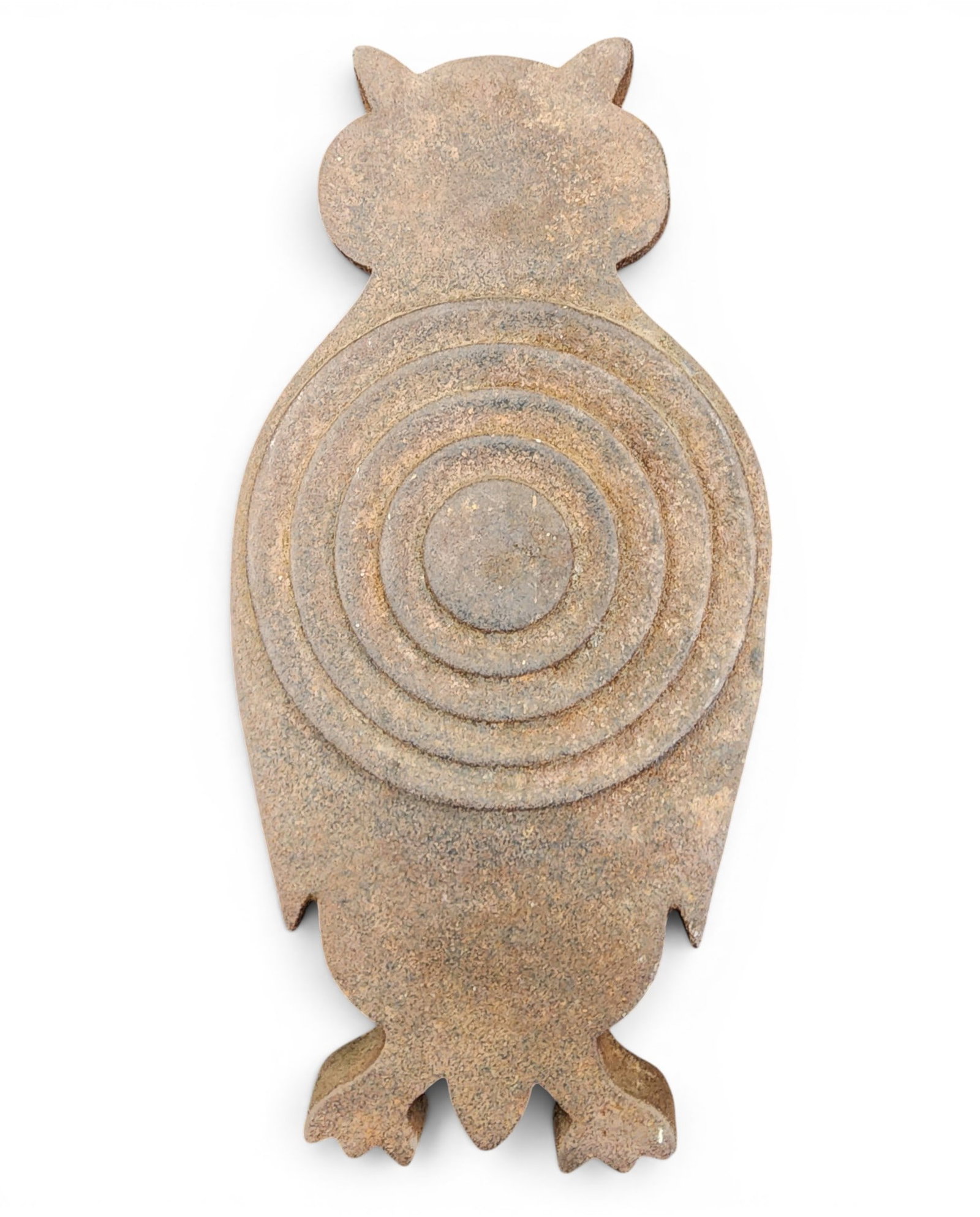 CAST IRON OWL SHOOTING GALLERY TARGET: Possibly by Evans, Hoffman, or Mueller. Owl silhouette with bullseye. 11" high. Provenance: a Pennsylvania collection. NOTE: We are happy to answer questions and take additional photos of lots prior