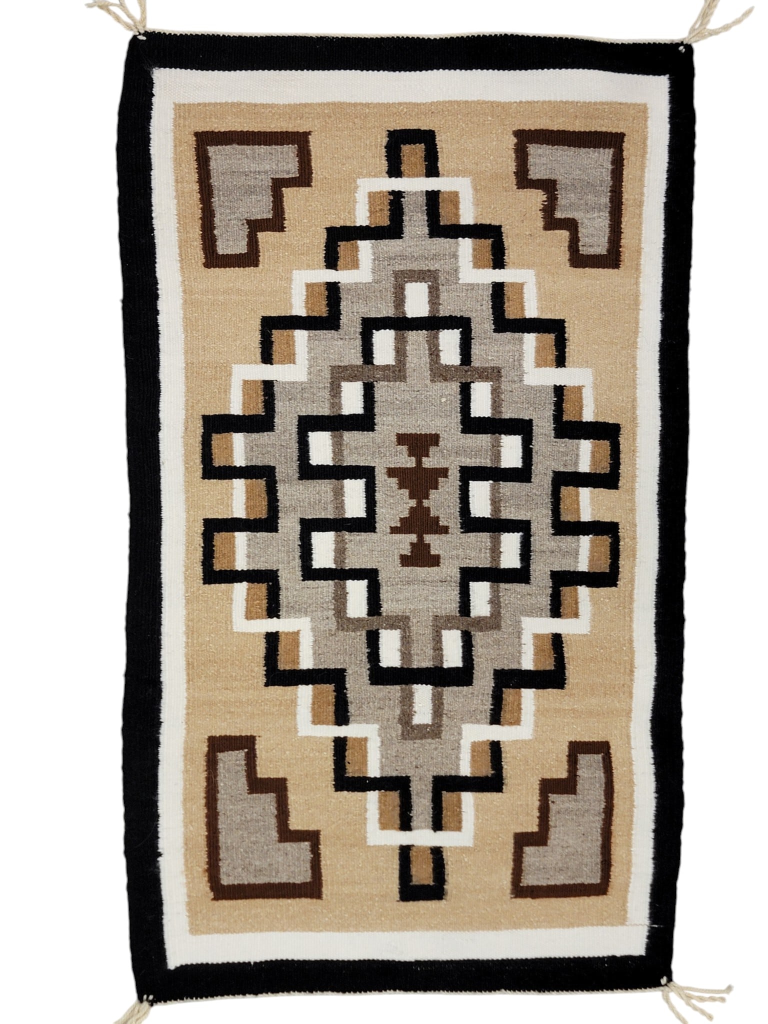 NAVAJO TWO GRAY HILLS WEAVING: Mid-20th century, wool. Small size, finely woven. 33.5" by 19.75". Provenance: an Ohio collection. NOTE: We are happy to answer questions and take additional photos of lots prior to the auction (the